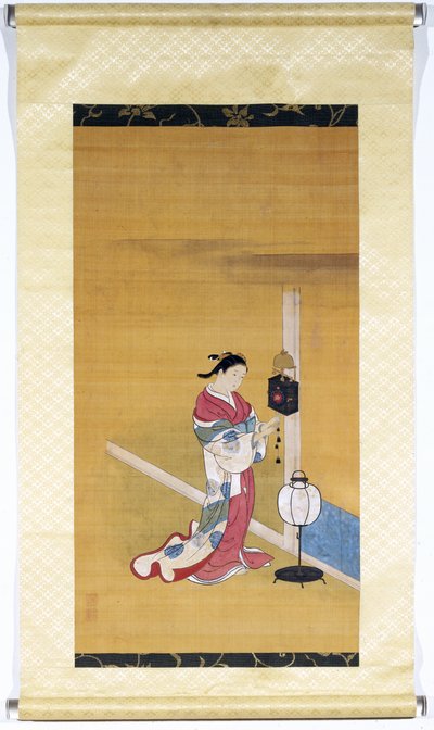 Japanese Woman Winding Up a Wall Clock, Edo Period by Nishikawa Sukenobu